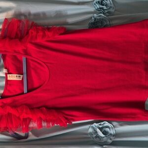 Dolan Red Tulle Ruffle Sleeveless U Neck Tank Top SZ M